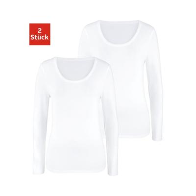 Langarmshirt VIVANCE "aus elastischer Baumwoll-Qualität", Damen, Gr. 40/42, weiß, Single Jersey, Obermaterial: 95% Baumwolle, 5% Elasthan, unifarben, Basic, Basic normal, tiefer Rundhals, Shirts Langarmshirt, aus elastischer Baumwoll-Qualität,...