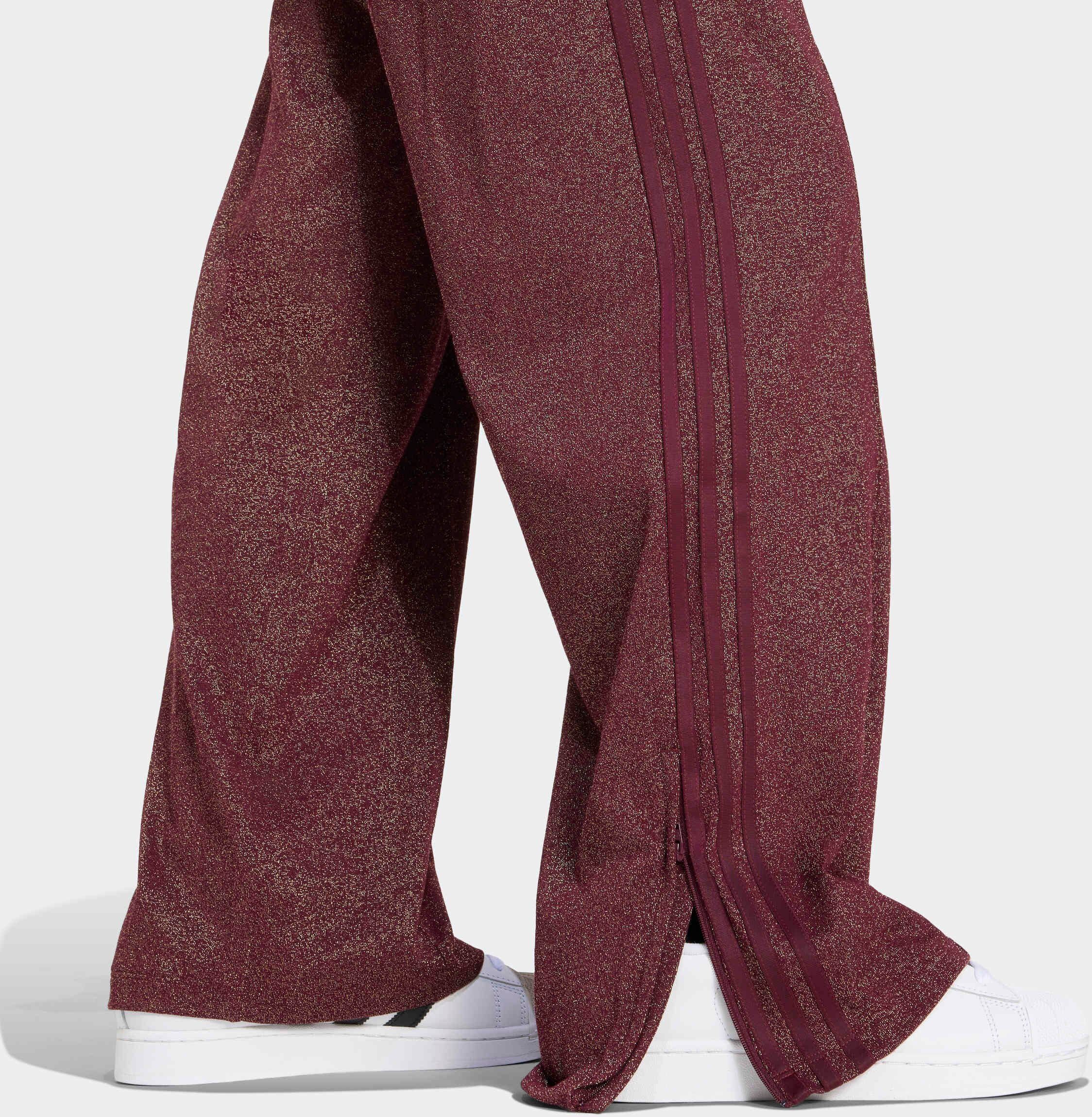 Sporthose ADIDAS ORIGINALS "ADIDAS ORIGINALS LUREX FIREBIRD", Damen, Gr. XS, N-Gr, rot (maroon, gold metallic, normal, gr.), Obermaterial: 61% Baumwolle, 21% Polyamid, 18% Polyester, Hosen Sporthose maroon, gold metallic, normal, gr. XS, N-Gr
