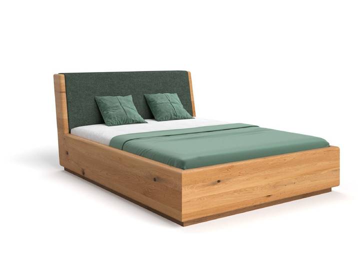 Designer Holzbett Cassian aus massiver Eiche mit Stauraum - Grün - 140x200 - Mattlack - Luxusbetten24