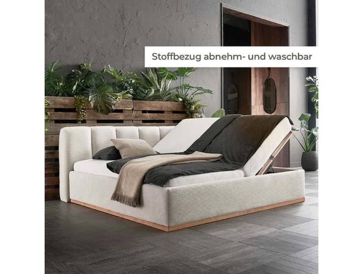 HOMELIV. Polsterbett SwitchIT La Palma Cord mit Bettkasten und Lattenrost 180x200cm Sand retro/vintage, Mit abnehmbarem Bezug