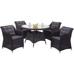 Poly-Rattan Garnitur MCW-F51, Garten-/Lounge-Set Sitzgruppe Tisch+4xStuhl, rundes Rattan anthrazit Kissen dunkelgrau