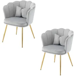 Wohnzimmerstuhl Set aus Samt mit Blütenblatt-Design und vergoldeten Metallbeinen – eleganter Komfort in Grau