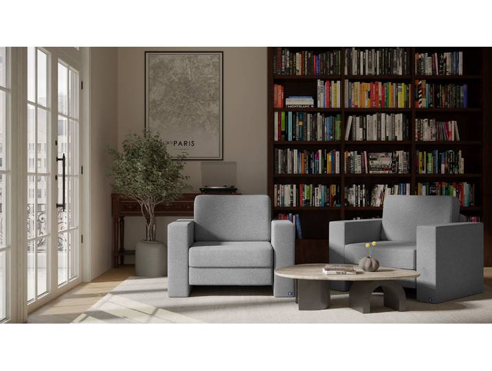 BRUNO Schlafsessel 70cm in Silber Grau praktische Größe stabiles Massivholz & Boxspringkomfort