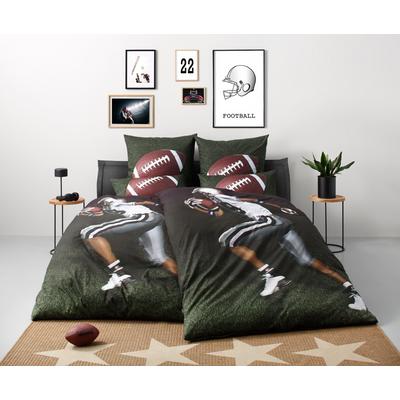 Bettwäsche OTTO HOME "Joonas", grün, B/L: 135cm x 200cm, 1 Stk., 1 Stk., Renforcé, B/L: 80cm x 80cm, 2 Stk., Renforcé, Obermaterial: 100% Baumwolle, Bettwäsche, Bettwäsche, Fußball, American Football