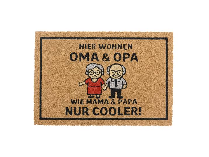 Kokos Fussmatte Hier wohnen Oma & Opa 60x40cm Hellbraun