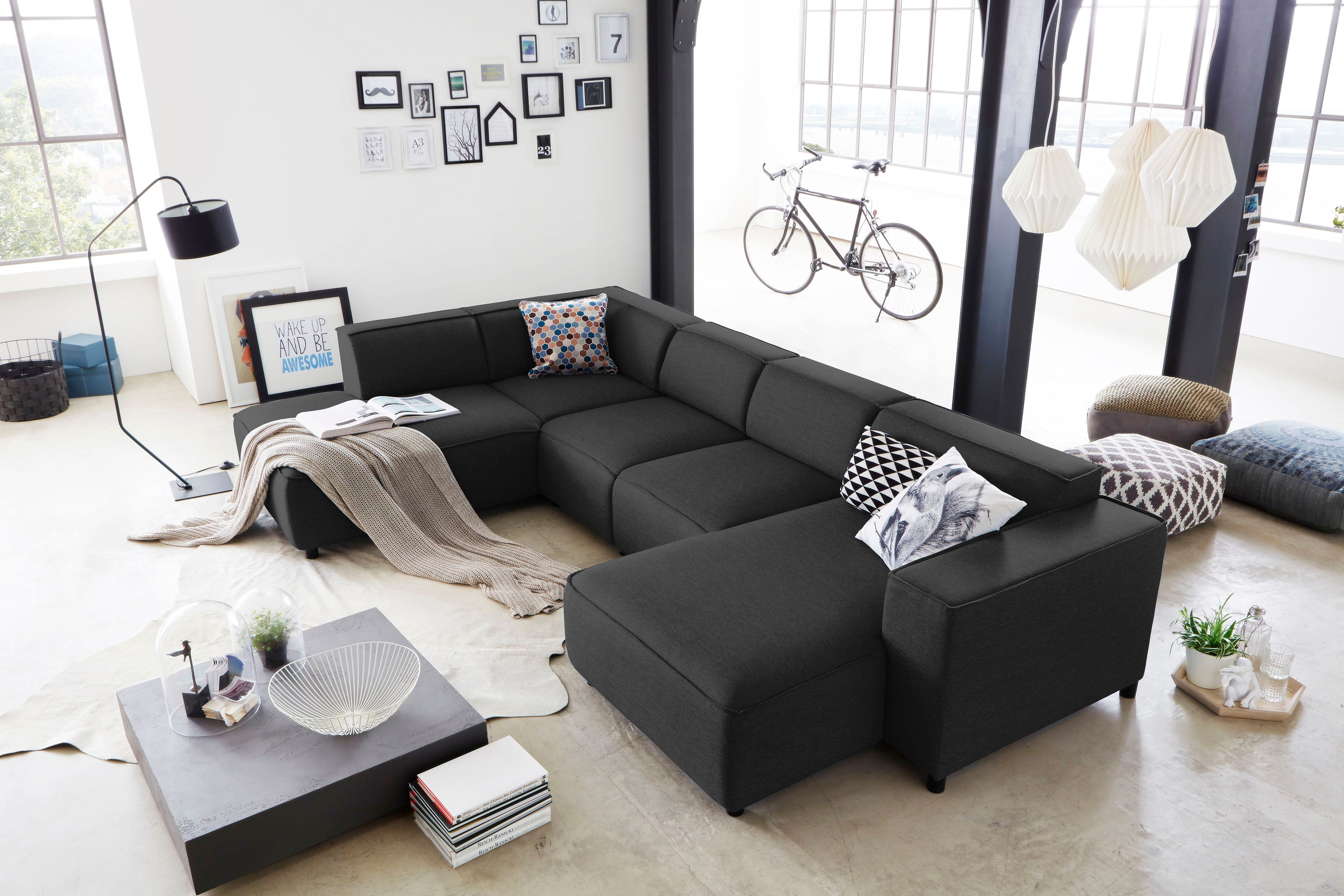Wohnlandschaft OTTO HOME "Bulky U-Form", grau (anthrazit), B:324cm T:195cm, Sofas, Wohnlandschaft, in U-Form und XXL Sitzfläche, modular aufgebaut