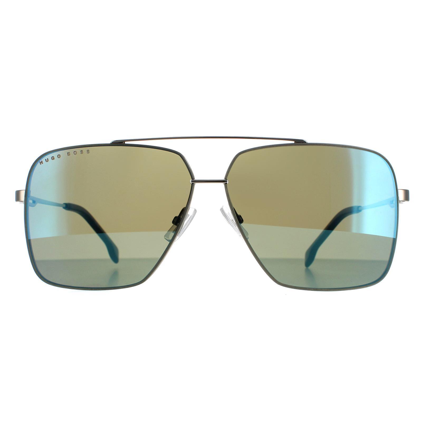 Hugo Boss Runde Herren Ruthenium Havanna Kaki Blau Spiegel BOSS 1325/S