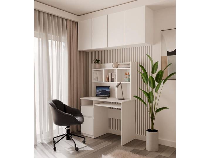 Bureau PC avec rallonge OZARK - blanc mat\, version gauche