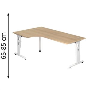 Hammerbacher Schreibtisch O-Serie, eiche / weiß, höhenverstellbar, L-Form, 200 x 65-85 x 120 cm