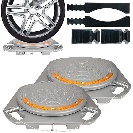 Drehteller für die Achsvermessung - 4 Tonnen Tragkraft, Messingskala-Drehplatten für die DIY-Vorderachsvermessung mit Bonuszubehör (Ein Paar)