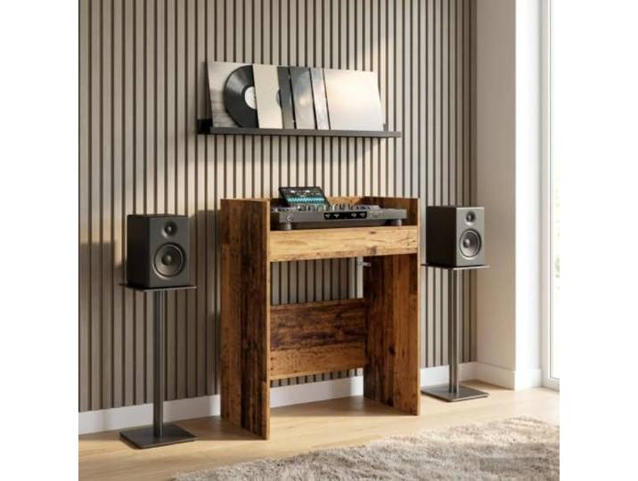 TUERYAFEK DJ Tisch Altholz 102x45x102 cm Holzwerkstoff U-Form U-Form, ergonomisch, vibrationsdämpfend, multifunktional, Montage erforderlich