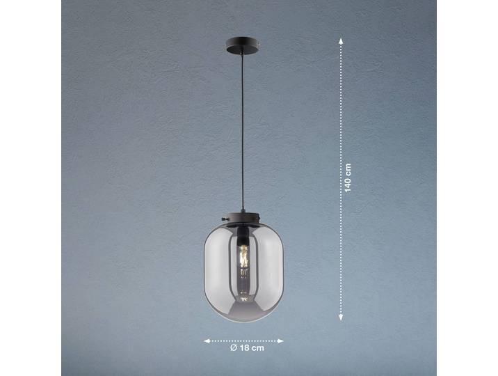 Glazen hanglamp Regi, dimbaar, zwart, Woon-/ Eetkamer, Glas, hanglamp