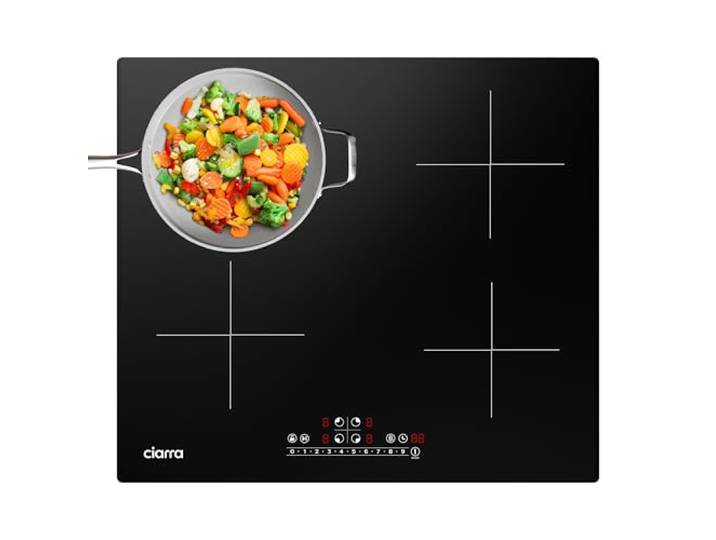 Ciarra Plaque de Cuisson Induction 4 Foyers 7200W Fonction Boost Puissance Limitée\, Contrôle Slider\, Fonction Pause\, Minuteur\, Sécurité Enfant\, CBBIH4B