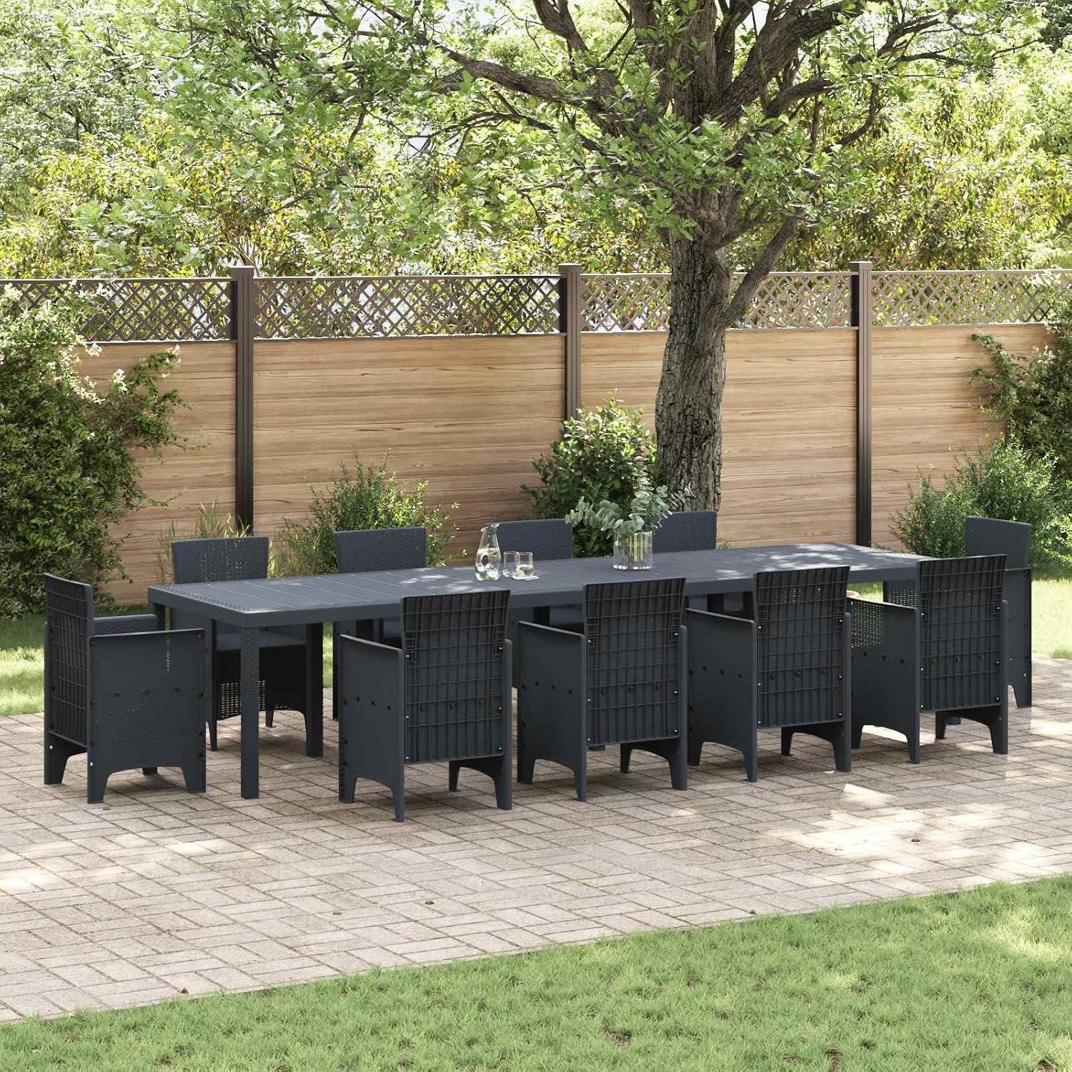 Anthrazitfarbener Gartentisch aus Poly-Rattan, 350 x 100 x 74 cm, stabil, robust und wetterfest für Terrasse, Balkon und Veranda