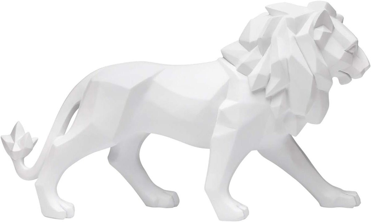 Leeuw Origami Standbeeld - Wit - Hars - Hoogte: 46 cm