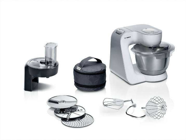 BOSCH Küchenmaschine Serie 4 MUM58210, Durchlaufschnitzler, 3 Scheiben, weiß , weiß, B:28cm H:28,2cm T:27,1cm, Küchenmaschinen, Edelstahl-Schüssel, Knethaken/Schlag-/Rührbesen, spülmaschinenfest, Küchenmaschine