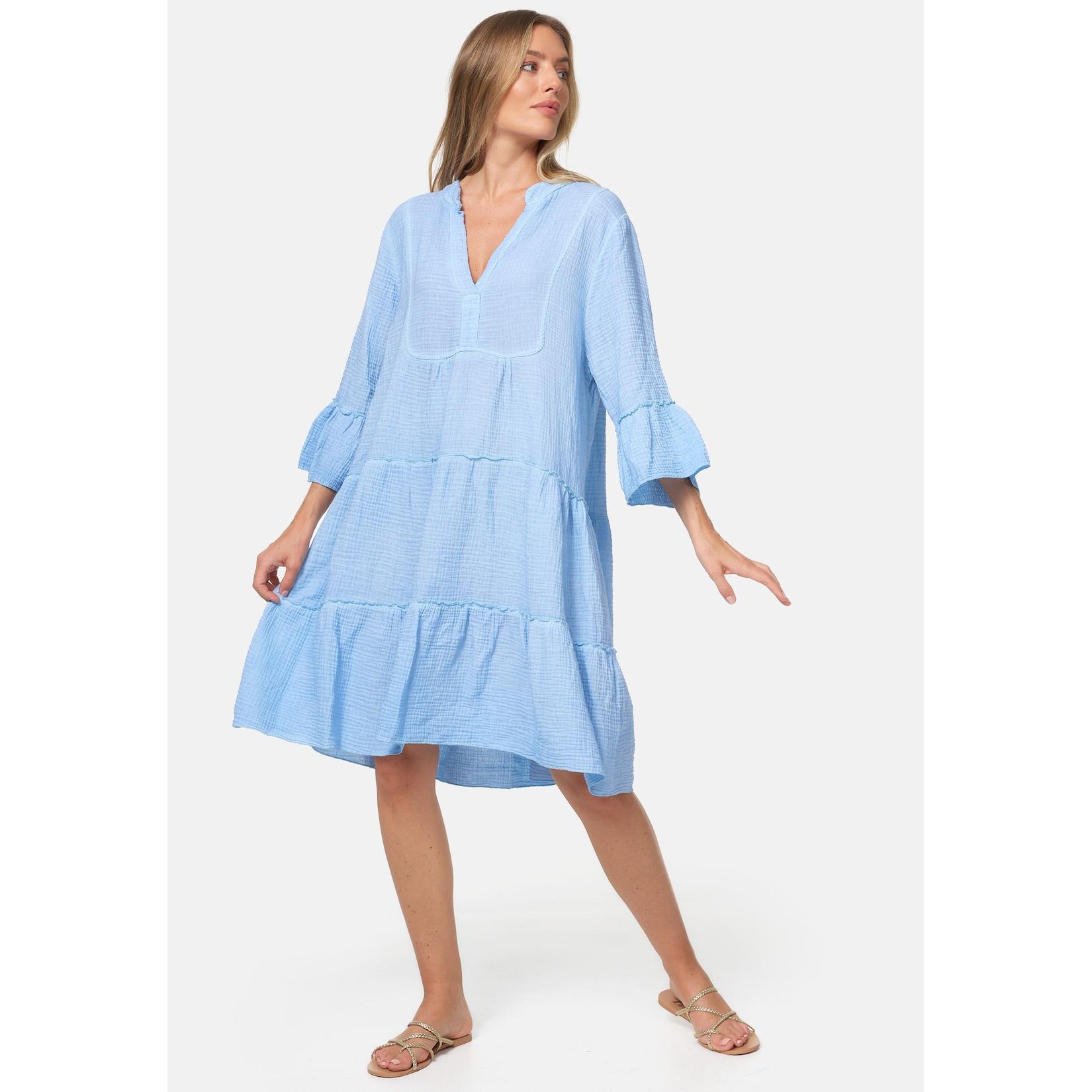 PM SELECTED Damen Leichtes Sommer Minikleid aus Musselin mit Rüschen & 3/4 Ärmel in Einheitsgröße PM39