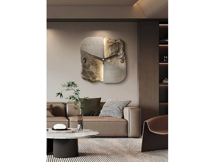 Horloge murale suspendue de luxe légère pour restaurant, décoration créative abstraite en grès tridimensionnel, peinture suspendue pour salon