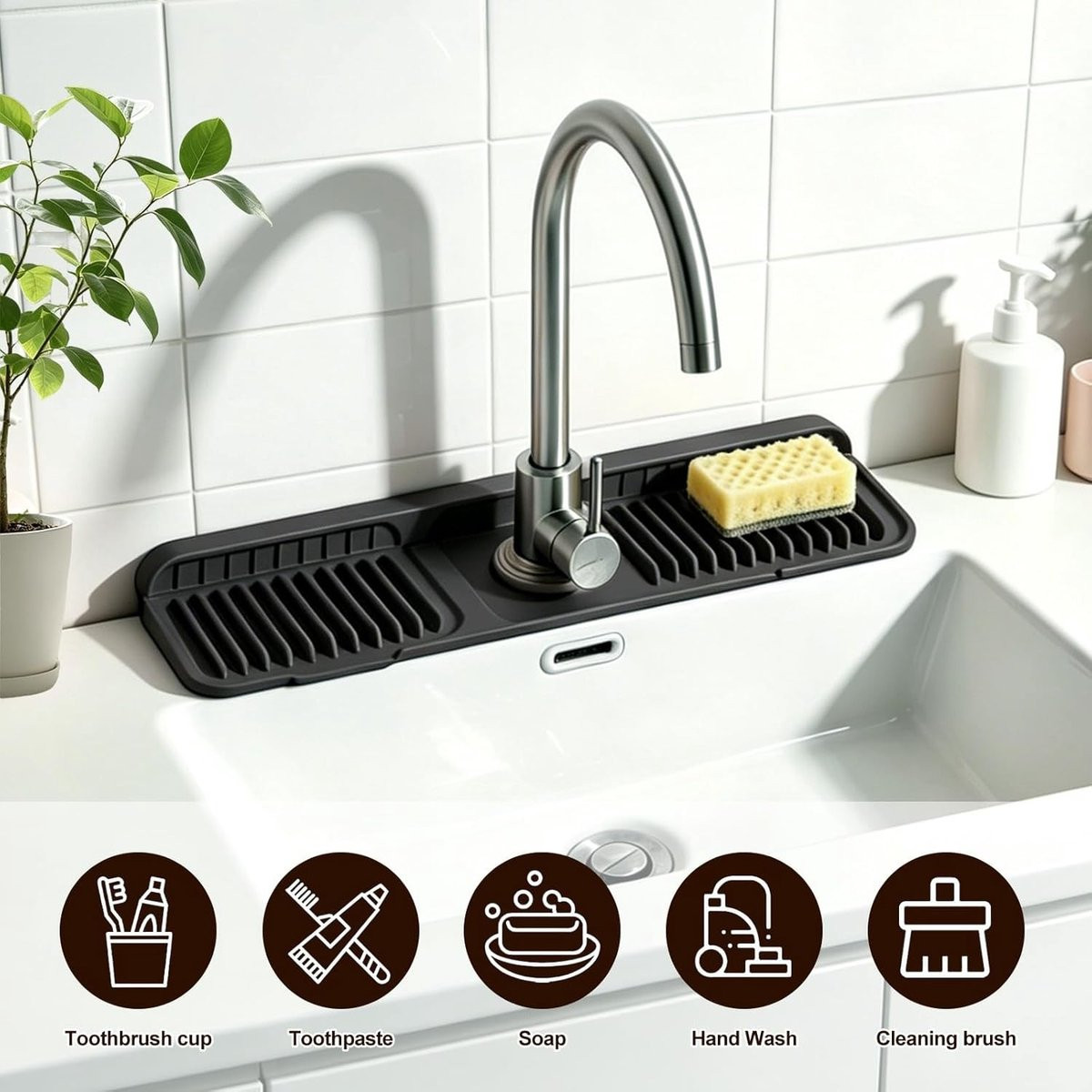 Vouwbare siliconen waterafvoermat met sneldrain ontwerp en antislip splash guard voor jouw keuken of badkamer