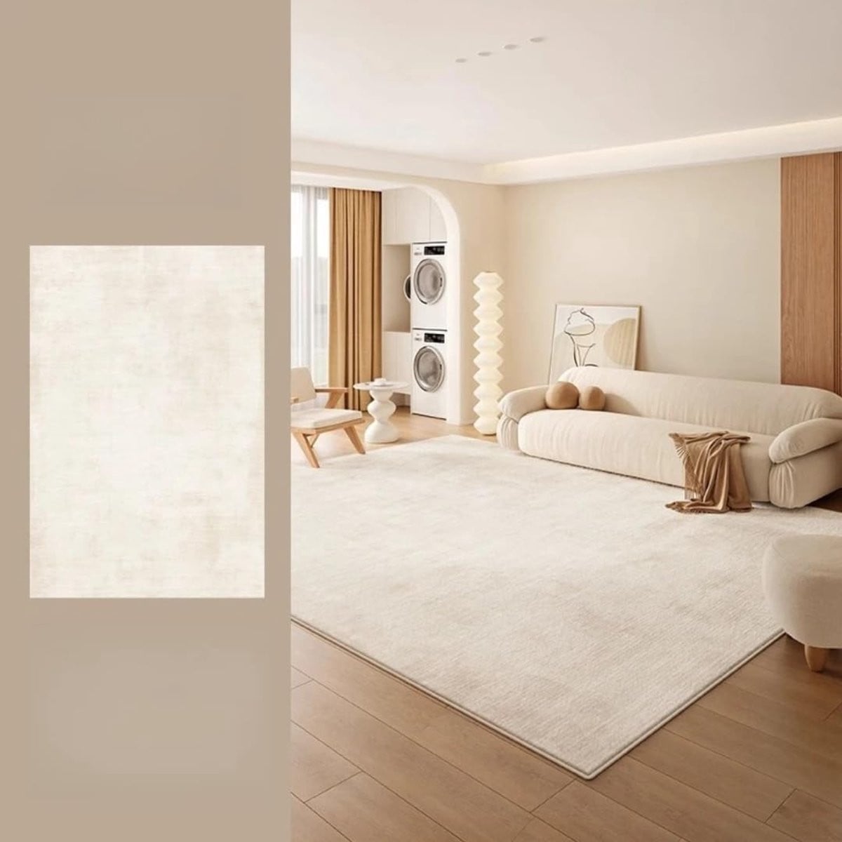 Zacht en pluizig vloerkleed van microfibre met geometrisch design voor de woonkamer of slaapkamer, Crèmekleurig