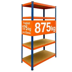 Relaxdays Schwerlastregal 5 Ebenen Metall Blau,Hellbraun,Orange