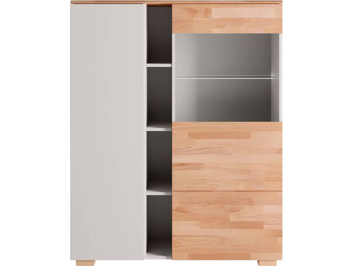 Highboard GOODPRODUCT Citra teilmassiv , grau (kernbuche und grau), B:115cm H:145cm T:35cm, Sideboards, Highboard, Höhe 145cm, moderne grifflose Optik mit push to open Funktion