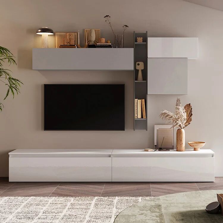 garneroarredamenti Parete attrezzata 276x200h cm design moderno grigio bianco lucido Sunset 29