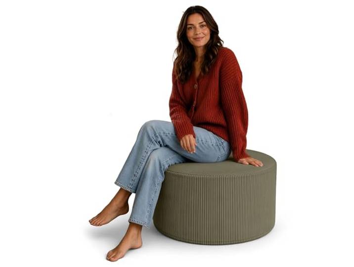 DreamRoots Cord Hocker Pouf, Rund Ø59x39 cm, Hellgrün Fußhocker, Sitzhocker, vielseitig als Sitzgelegenheit, Beistelltisch & Bodenkissen, Sitzpouf