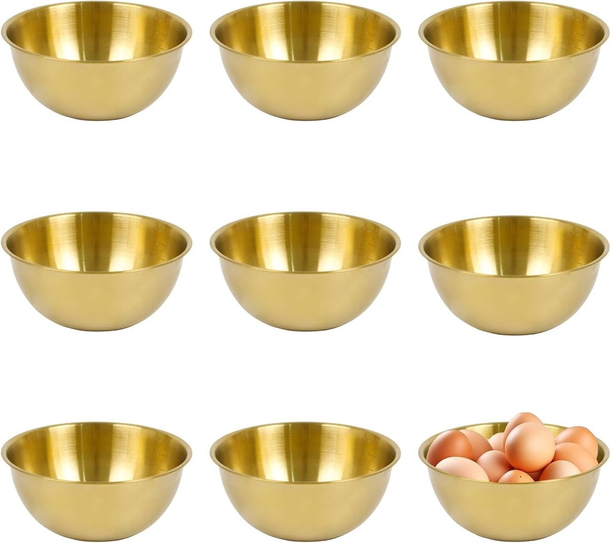 Set van 8 gouden RVS saladeschalen van 17 cm voor soep, rijst en pasta