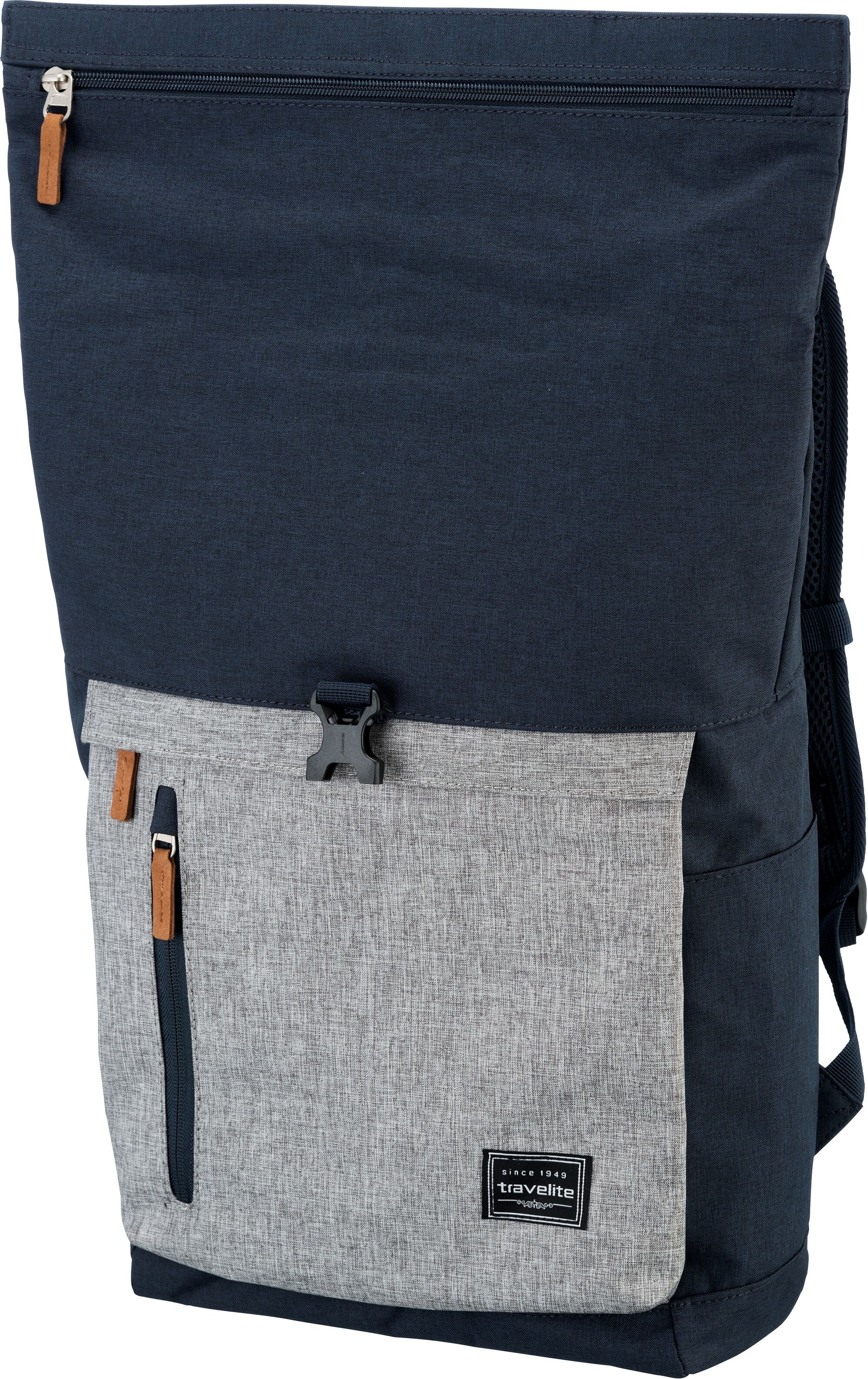 Freizeitrucksack TRAVELITE "BASICS Rollup Rucksack", Damen, Gr. B/H/T: 37cm x 60cm x 16cm, blau (marine, grau), Polyester, Rucksäcke Freizeitrucksack, mit variablem Rollup-Verschluss marine, grau B/H/T: 37cm x 60cm x 16cm