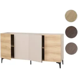 Sideboard HWC-Q84, Schrank Kommode, Türen 3D-Struktur Staufächer MDF Melamin 80x160x42cm ~ Eiche-Optik