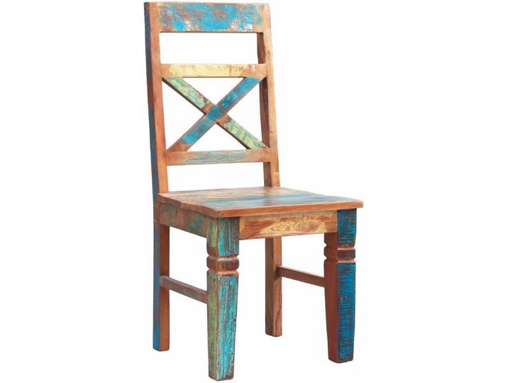 SIT 4-Fußstuhl Keszthely 2er-Set aus Altholz im Vintage- und Industrial-Design (Set, 2 St), Bunt lackiertes Altholz mit charaktervollen Gebrauchsspuren