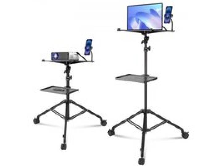VEVOR Support de Projecteur avec Roues, Trépied pour Vidéoprojecteur Hauteur Réglable 79,5-171 cm, Stand de Vidéoprojecteur Ordinateur Portable, 2 Plateaux, Support de Téléphone, Maison Bureau Studio