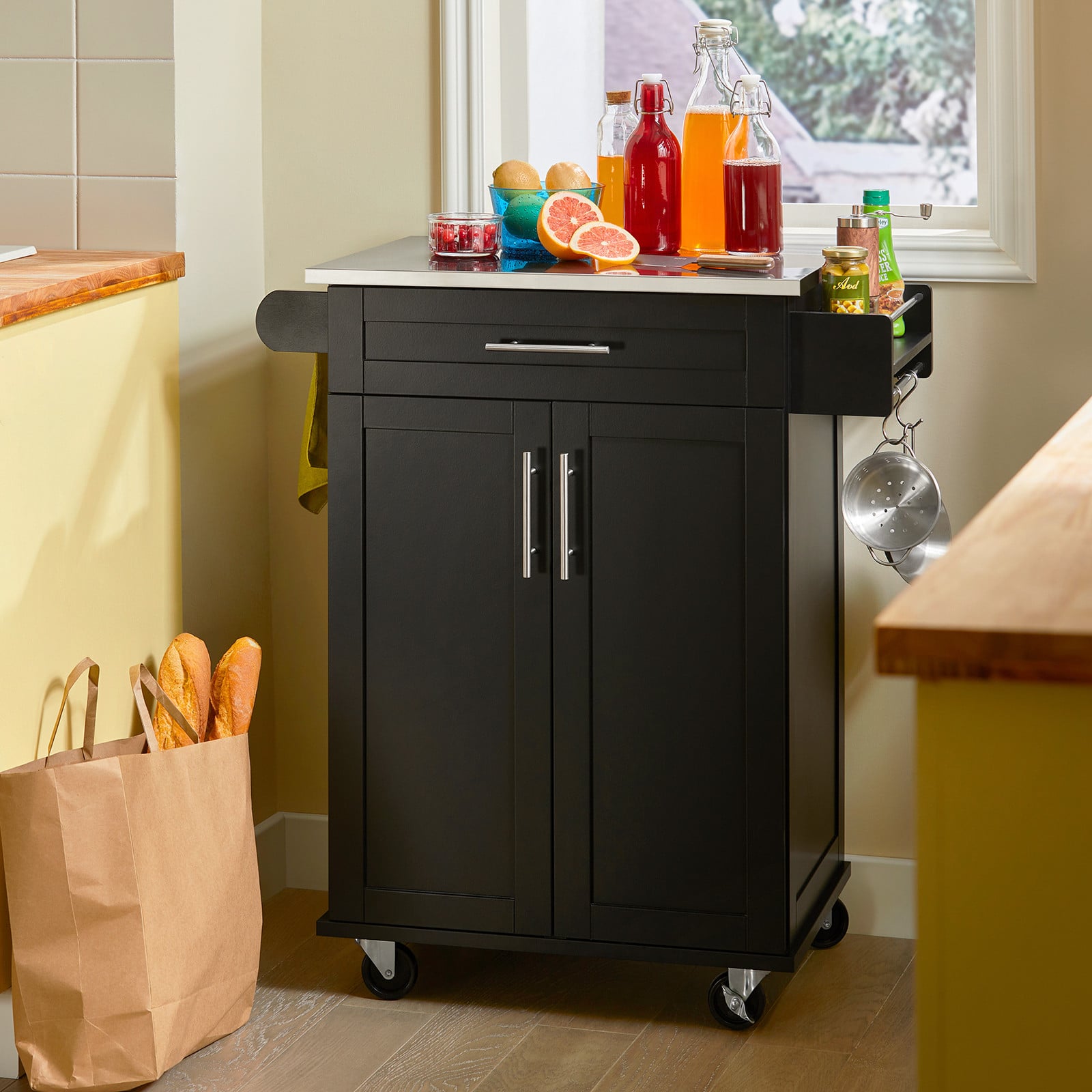 SoBuy FKW110-SCH Keukenwagen met wielen, zwart, B/H/D: 80 x 90 x 46 cm