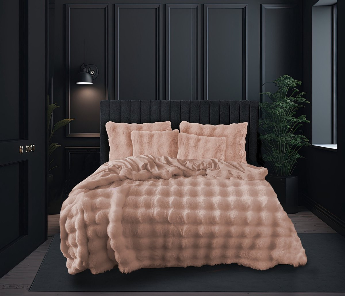 Eleganzzz Dekbedovertrek Bubble Pom Pom Rabbit Fur, Pink, Teddy Pluche, 140x220 cm