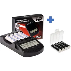 Kraftmax BC-4000 Pro Akku & USB Ladegerät + 4x LSD Plus Mignon AA 2550mAh Akkus + Box