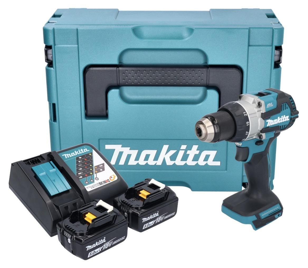 Makita DDF 489 RTJ accuboormachine 18 V 73 Nm borstelloos met 2x 5.0 Ah accu en lader en Makpac
