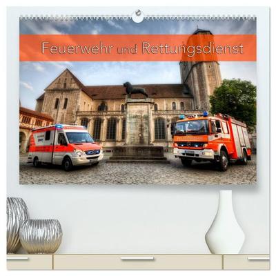Feuerwehr und Rettungsdienst (hochwertiger Premium Wandkalender 2027 DIN A2 quer), Kunstdruck in Hochglanz