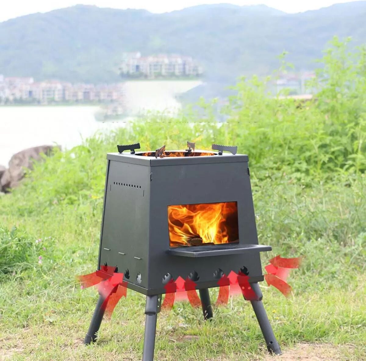 INF Kompakter Edelstahl Reise Raketenofen: Tragbarer, Abnehmbarer Campingkocher für Outdoor-Küche Silber