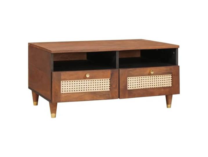 Tmriohed Couchtisch Massivholz Mango mit 2 Schubladen 80x54x40 cm Kompanie für Ihr Wohnzimmer: Rechteckiger Holztisch mit 4 Staufächern und schlanken Holzbeinen für aufgeräumten Komfort.
