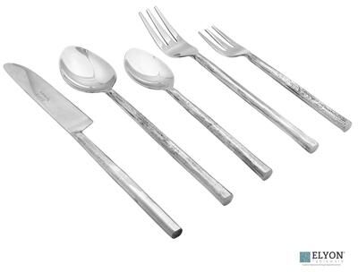 Elyon Tableware Elyon Sardar Reflective Silver 20 Piece Flatware Set Indian Artisan-Made Set Hand-Forged Stainless Steel Service for 4