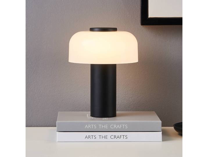 EGLO LED-Akku-Tischlampe Ponente, Ø 16 cm, schwarz/weiß, CCT dimmbar, schwarz, Kunststoff, Modern