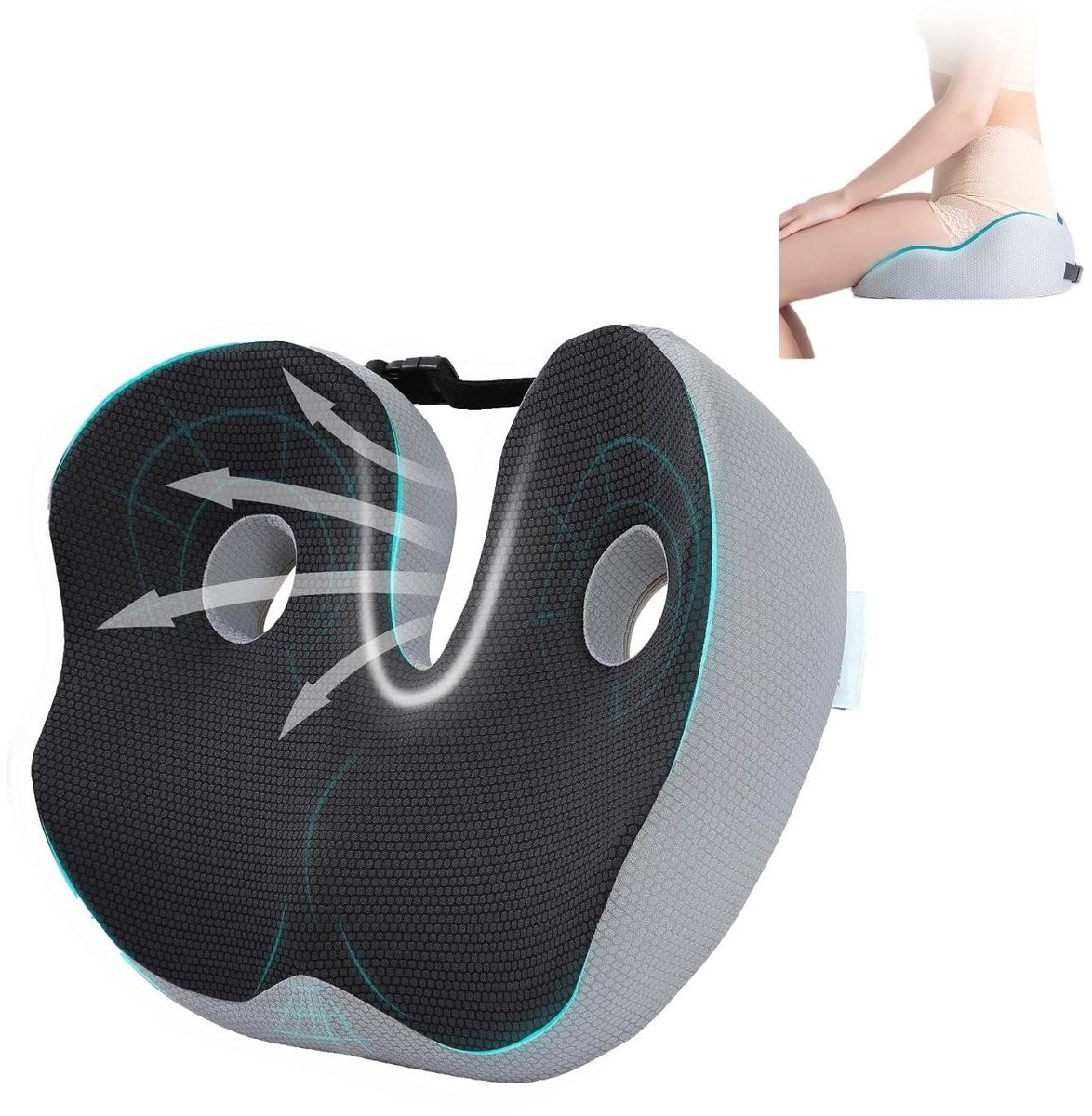IBETTERTEC Ergonomisch en orthopedisch zitkussen met wigvorm, zwart