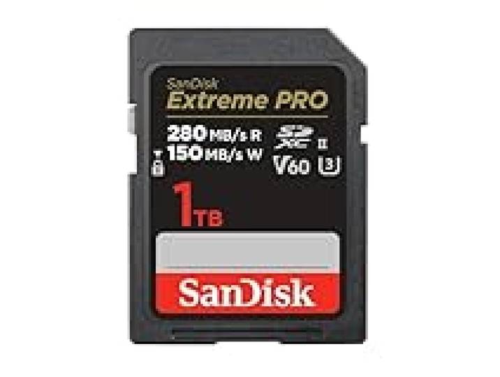 SanDisk Extreme PRO Carte SDXC 1 To (Carte SD V60, Vitesse de Lecture jusqu'à 280 Mo/s, UHS-II, 6K, 4K UHD, logiciel de récupération des données RescuePRO Deluxe, Class 10, U3)
