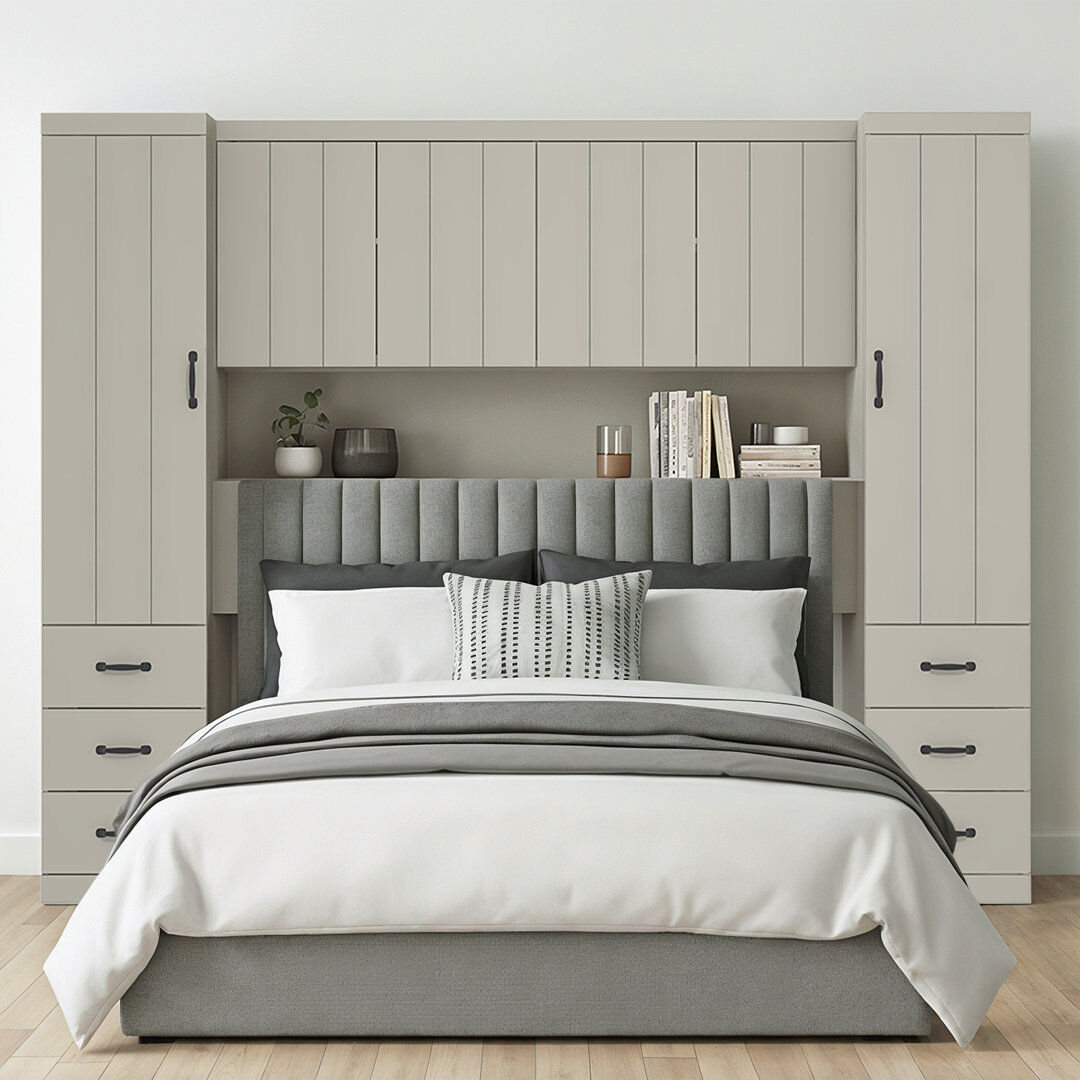 Rebrilliant Allington 6 Door 6 Drawer Overbed Storage Light Grey 180cm H X 236.6cm W X 55.7cm D