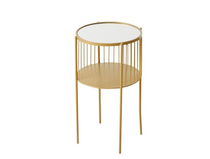 Table d'appoint ronde en métal doré et plateau miroir 33x33x55.5cm