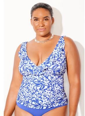 Plus Size Women's Ruffle V-Neck Tankini Top by Swimsuits For All in Stardust Flowers (Size 20)