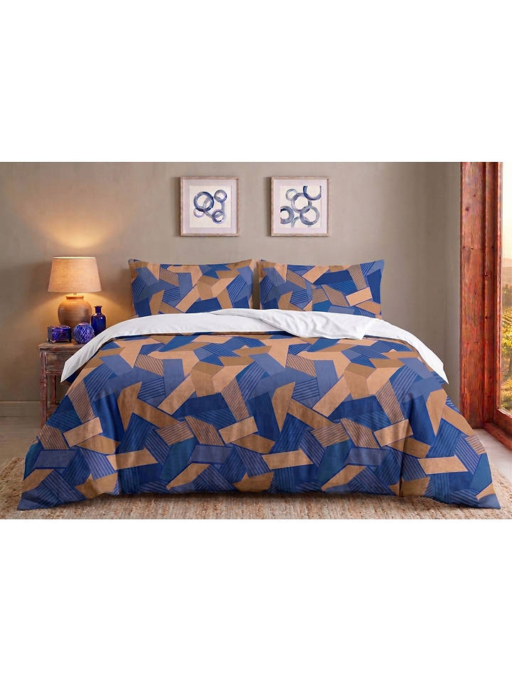 Colourful Cotton Bettwäsche-Set "Revive" in Beige/ Blau - 140x200 cm