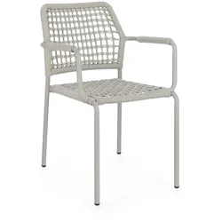 Gartenstuhl Rajada aus Aluminium, modern stapelbar, sandfarben, für Outdoor, mit Armlehnen