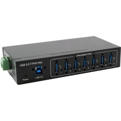 Exsys 7 Port USB 3.2 Gen 1 Metall HUB, mit3.2 Gen 1 USB Kabel verschraubbar, DIN-Rail- (USB-B, 7 Ports), Dockingstation + USB Hub, Schwarz